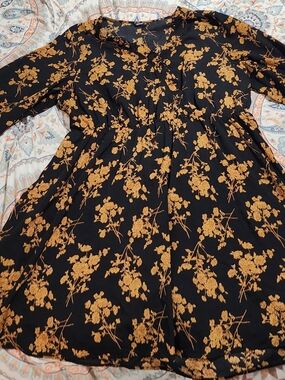 SHEIN Black Dress with Mustard Floral Print
